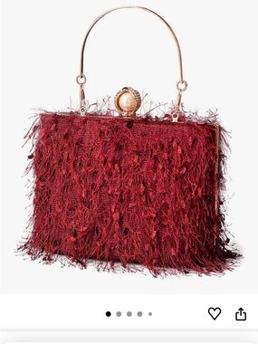 Red Feather-Trim Evening Top Handle Clutch